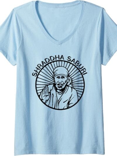 Sai Baba of Shirdi Blessing God Hindu Pooja Shraddha Saburi V-Neck T-Shirt (France)