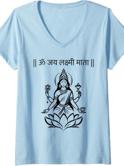 Laxmi Mata, Diwali Goddess Om Jai Lakshmi Mata Sanskrit Puja V-Neck T-Shirt (France)