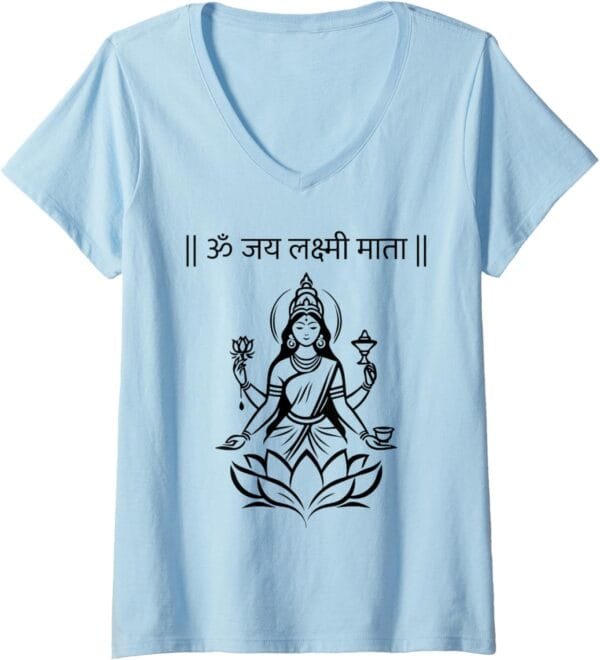 Laxmi Mata, Diwali Goddess Om Jai Lakshmi Mata Sanskrit Puja V-Neck T-Shirt (USA)