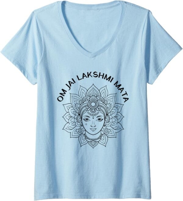 Laxmi Mata, Diwali Goddess Om Jai Lakshmi Mata Navratri Puja V-Neck T-Shirt (USA)