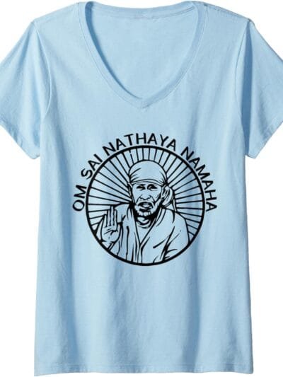 Sai Baba of Shirdi Blessing God Hindu Om Sai Nathaya Namaha V-Neck T-Shirt (Germany)