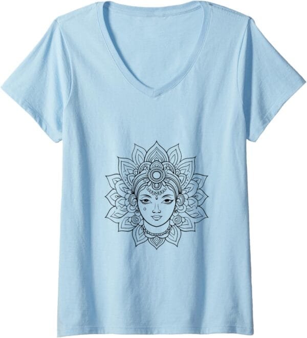 Laxmi Mata, Diwali Hindu Goddess Face Navratri Pooja V-Neck T-Shirt (UK)