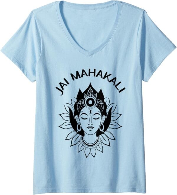 Kali Mata, Navratri Hindou Goddess Face Jai Mahakali Pooja V-Neck T-Shirt (France)