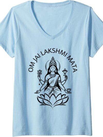 Laxmi Mata, Diwali Indian Goddess Om Jai Lakshmi Mata Pooja V-Neck T-Shirt (Germany)