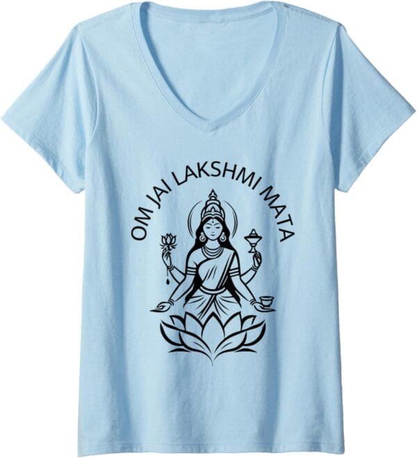 Laxmi Mata, Diwali Indian Goddess Om Jai Lakshmi Mata Pooja V-Neck T-Shirt (Germany)