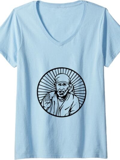 Sai Baba of Shirdi Blessing God Hindu Temple Pooja V-Neck T-Shirt (France)