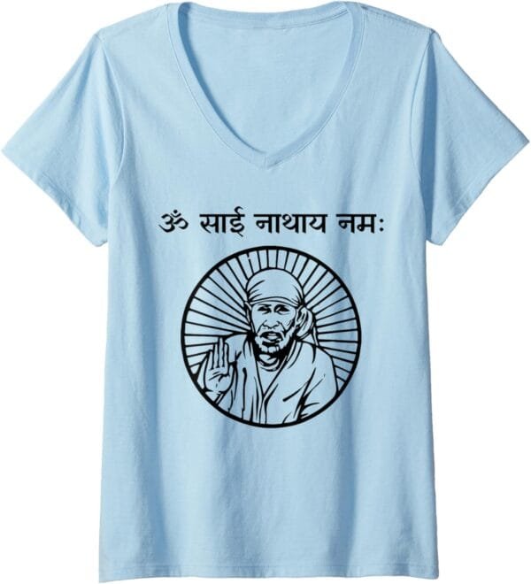 Sai Baba of Shirdi Blessing God Om Sai Nathaya Namaha Hindi V-Neck T-Shirt (Germany)