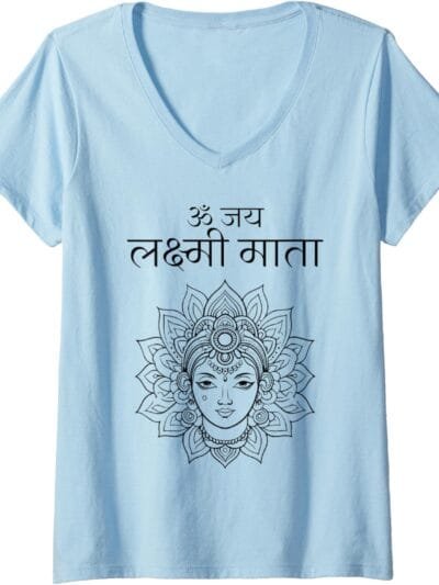 Laxmi Mata, Diwali Om Jai Lakshmi Mata Hindi Navratri Puja V-Neck T-Shirt (Spain)