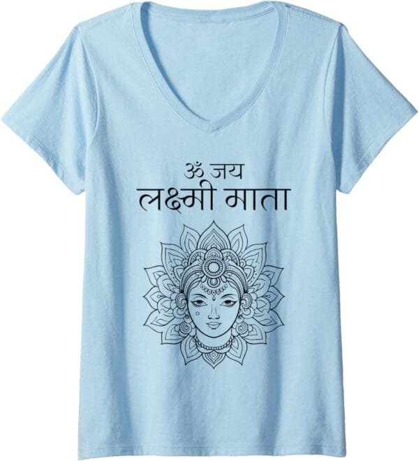 Laxmi Mata, Diwali Om Jai Lakshmi Mata Hindi Navratri Puja V-Neck T-Shirt (France)