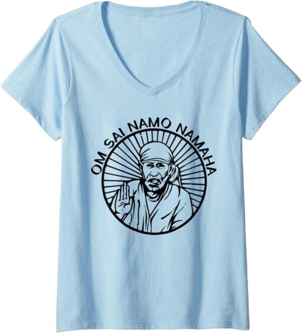 Sai Baba of Shirdi Blessing God Hindu Puja Om Sai Namo Namah V-Neck T-Shirt (UK)