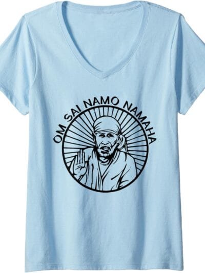 Sai Baba of Shirdi Blessing God Hindu Puja Om Sai Namo Namah V-Neck T-Shirt (Spain)