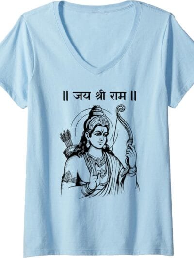 Rama, Ram, Diwali Shree Ram Hindu Temple Jai Shree Ram Hindi V-Neck T-Shirt (UK)
