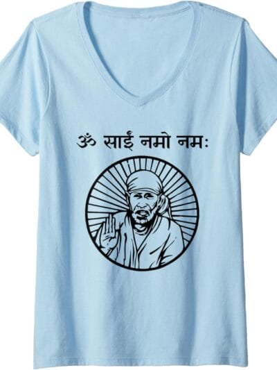 Sai Baba of Shirdi Blessing God  Om Sai Namo Namaha Sanskrit V-Neck T-Shirt (Germany)