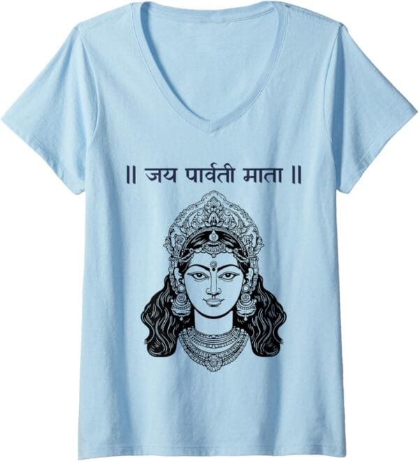 Parvati Mata, Navratri Hindu Goddess Jai Parvati Mata Hindi V-Neck T-Shirt (UK)