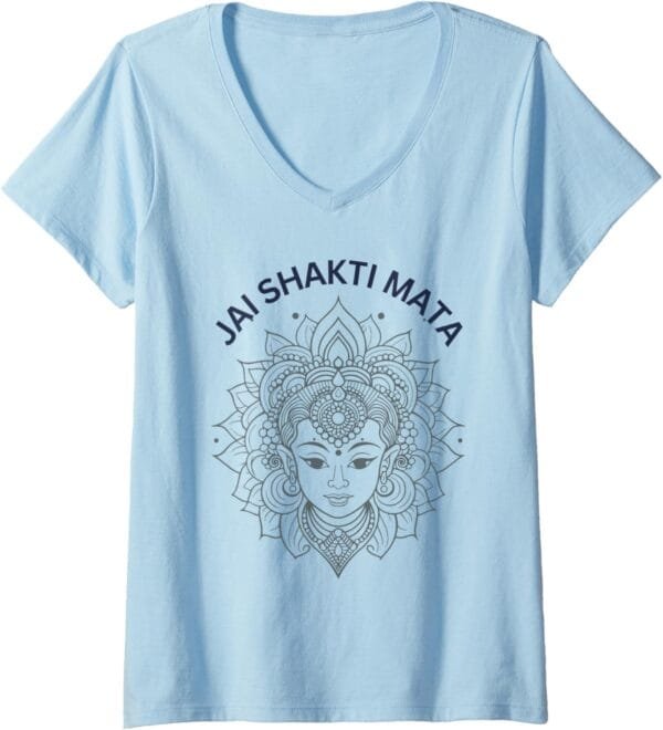 Shakti Mata, Navratri Hindu Goddess Jai Shakti Mata Pooja V-Neck T-Shirt (USA)