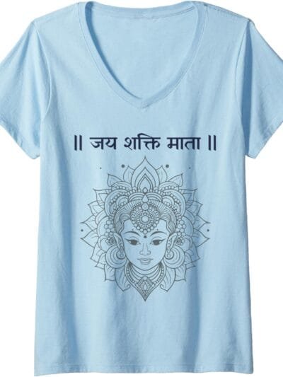 Shakti Mata, Navratri Hindu Goddess Jai Shakti Mata Hindi V-Neck T-Shirt (UK)