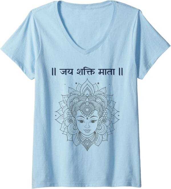 Shakti Mata, Navratri Hindu Goddess Jai Shakti Mata Hindi V-Neck T-Shirt (UK)