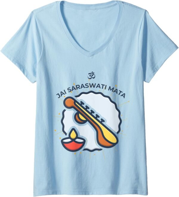 Hindu Wedding Gift for Indian Artists Om Jai Saraswati Mata V-Neck T-Shirt (Germany)