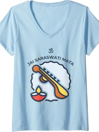 Hindu Wedding Gift for Indian Artists Om Jai Saraswati Mata V-Neck T-Shirt (Italy)