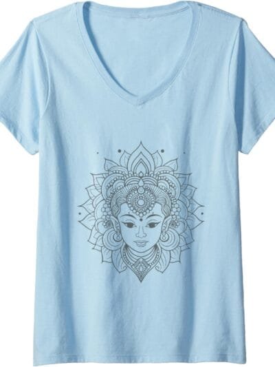 Shakti Mata, Navratri Hindu Goddess Face Pooja V-Neck T-Shirt (USA)
