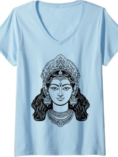 Parvati Mata, Navratri Visage de la déesse hindoue Pooja V-Neck T-Shirt (France)