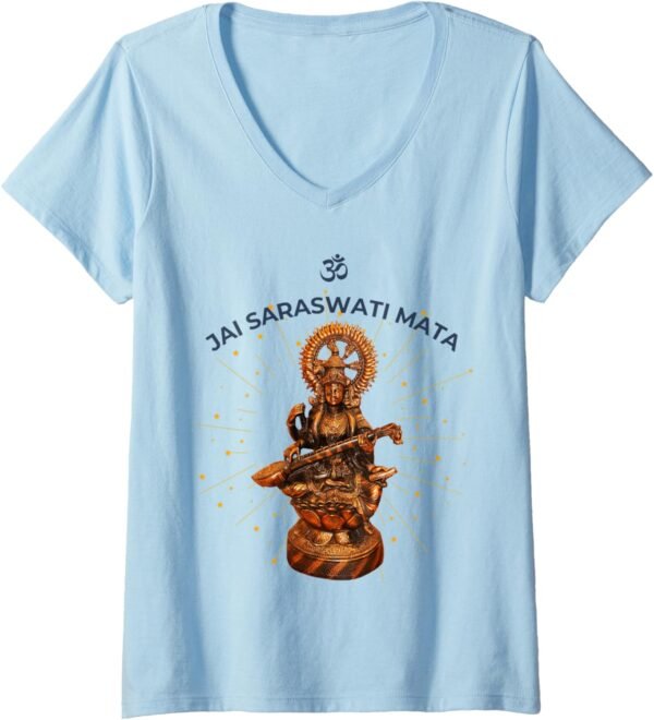 Hindu Wedding Gift for Indian Artists Om Jai Saraswati Mata V-Neck T-Shirt (France)