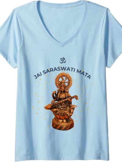 Hindu Wedding Gift for Indian Artists Om Jai Saraswati Mata V-Neck T-Shirt (UK)
