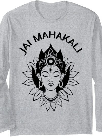 Kali Mata, Navratri Hindu Goddess Face Jai Mahakali Pooja Long Sleeve T-Shirt (UK)