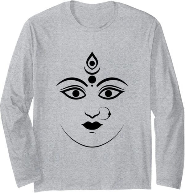 Durga Mata, Navratri Indian Goddess Face Pooja Long Sleeve T-Shirt (Spain)