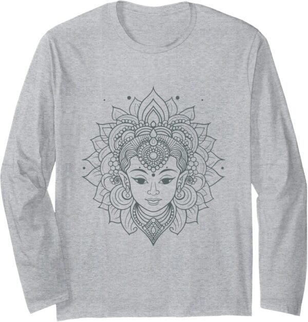 Shakti Mata, Navratri Hindu Goddess Face Pooja Long Sleeve T-Shirt (USA)