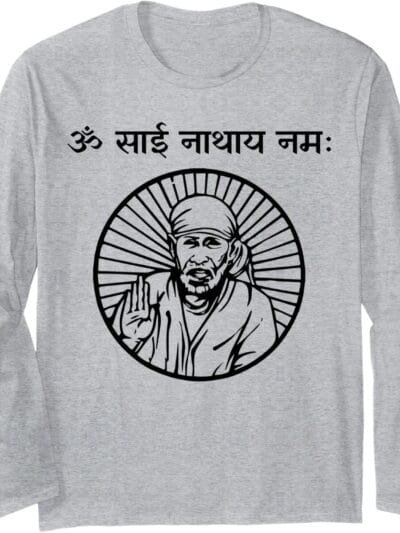 Sai Baba of Shirdi Blessing God Om Sai Nathaya Namaha Hindi Long Sleeve T-Shirt (France)