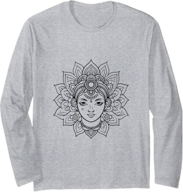Laxmi Mata, Diwali Hindu Goddess Face Navratri Pooja Long Sleeve T-Shirt (USA)