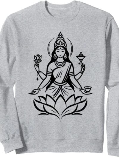 Laxmi Mata, Diwali Indian Goddess on Lotus Flower Hindu Puja Sweatshirt (USA)