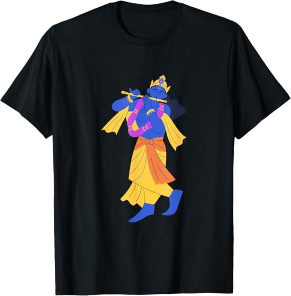 Krishna Janmashtami Krishna Playing Flute, Modern Pooja T-Shirt (USA)