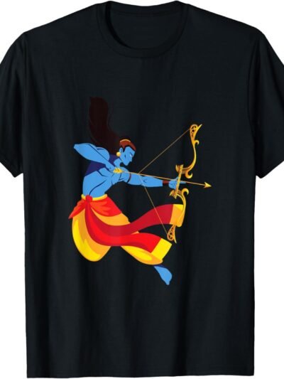 Rama, Ram, Diwali Aiming With Bow And Arrow Hindu God Pooja T-Shirt (USA)