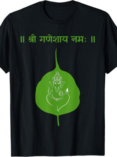 Ganapati, Ganesh, Shree Ganeshaya Namaha Leaf Sanskrit Puja T-Shirt (USA)