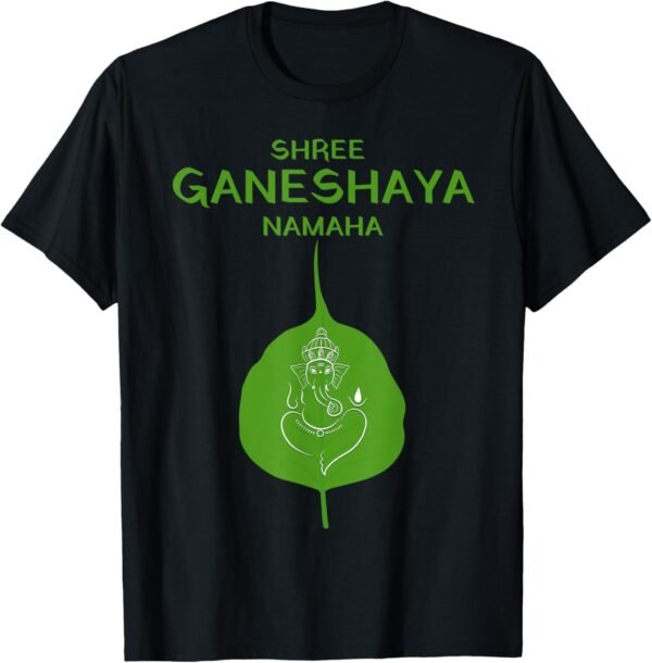 Ganapati, Ganesh, Shree Ganeshaya Namaha on Leaf Puja T-Shirt (USA)
