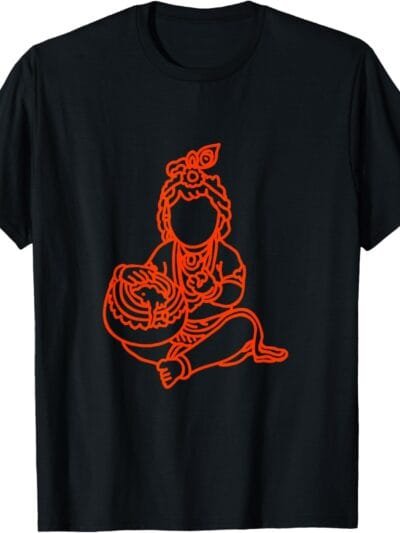 Krishna Janmashtami Baby Krishna Line Drawing Pooja T-Shirt (USA)
