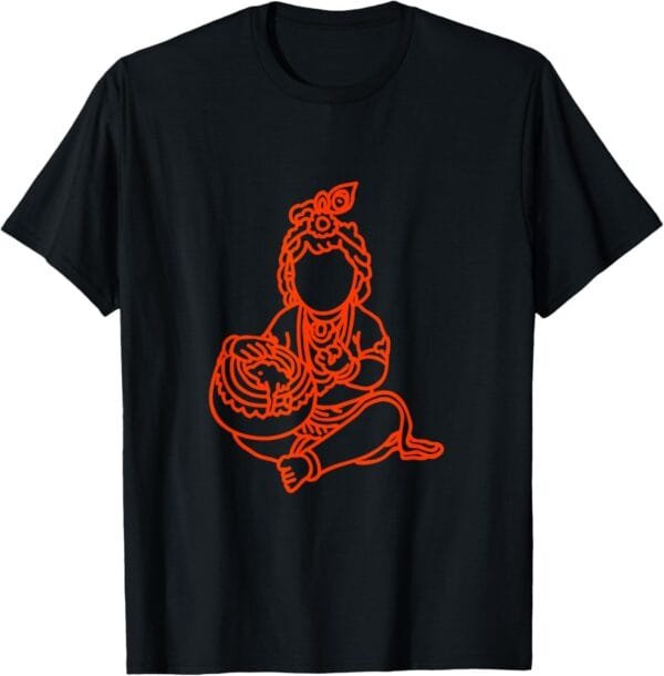 Krishna Janmashtami Baby Krishna Line Drawing Pooja T-Shirt (USA)