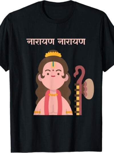 Naradmuni Illustration Narayana Narayana Sanskrit Pooja T-Shirt (USA)