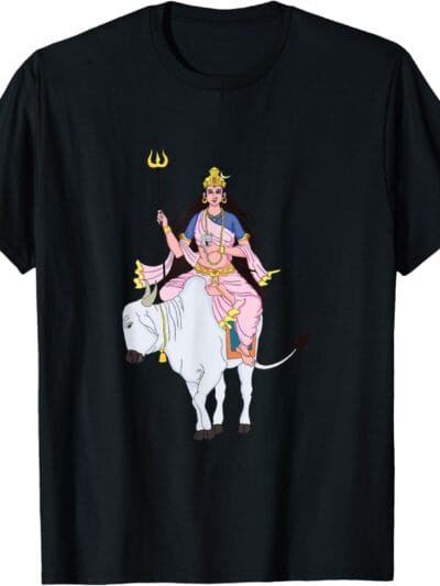 Navratri, Shailputri Mata On Bull With Trishul Pooja T-Shirt (USA)