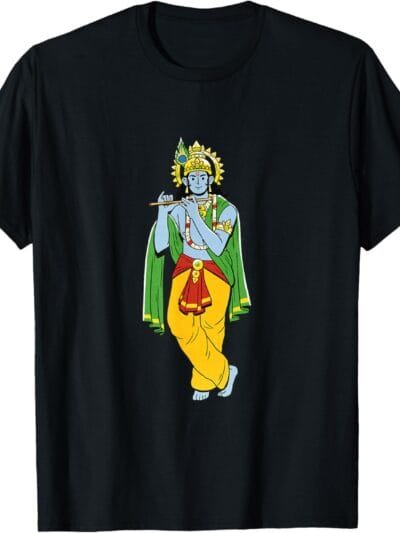 Krishna Janmashtami Krishna Playing Flute, Pooja T-Shirt (USA)