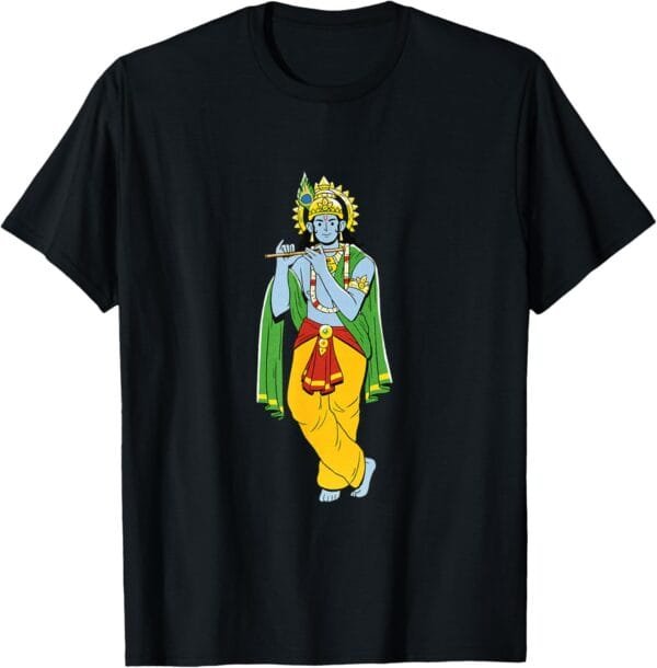 Krishna Janmashtami Krishna Playing Flute, Pooja T-Shirt (USA)