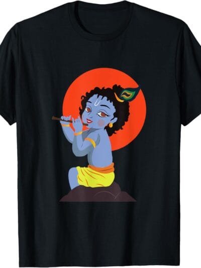 Krishna Janmashtami Baby Krishna Playing Flute Pooja T-Shirt (USA)
