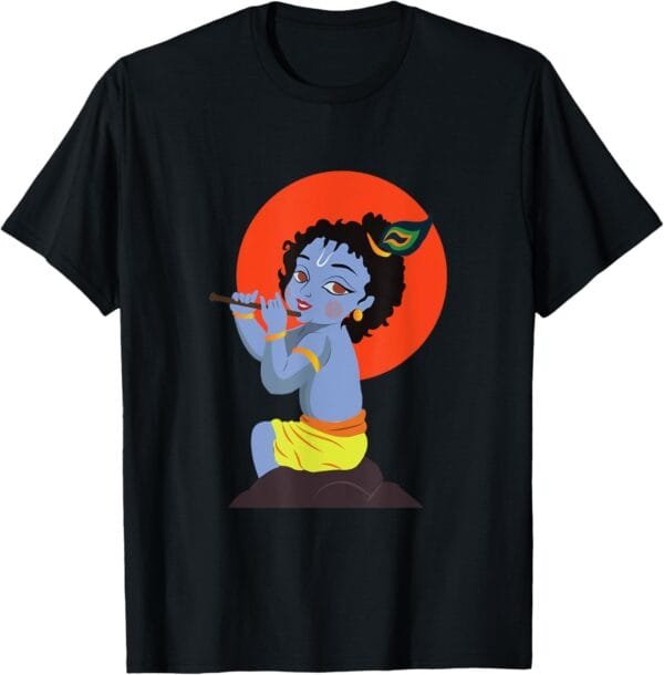 Krishna Janmashtami Baby Krishna Playing Flute Pooja T-Shirt (USA)