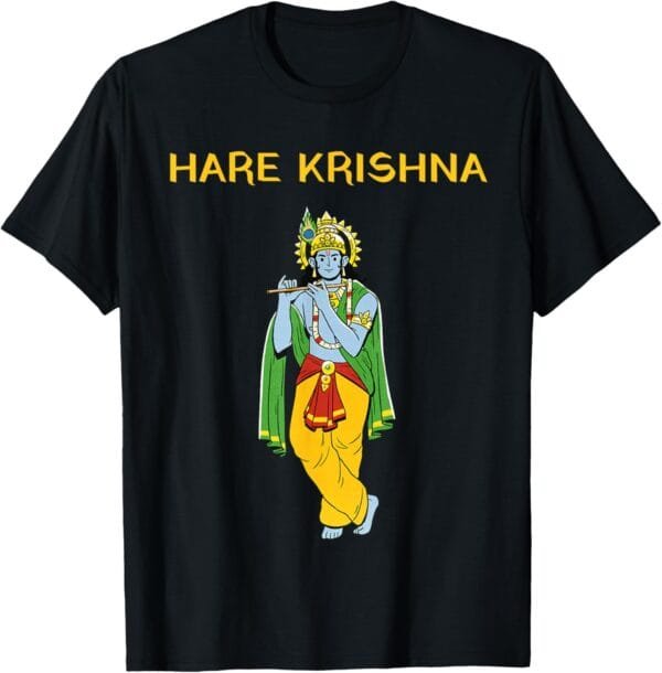 Krishna Janmashtami Playing Flute Hare Krishna Pooja T-Shirt (USA)