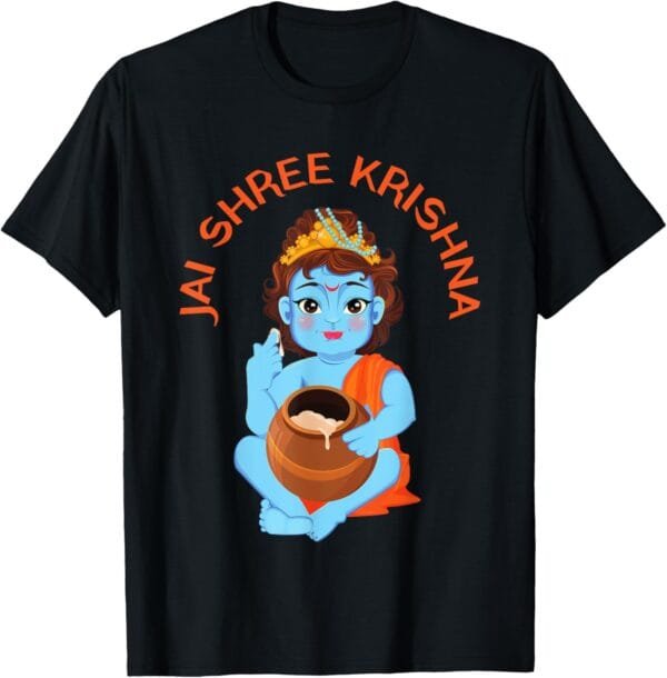 Krishna Janmashtami Baby Krishna Jai Shree Krishna Pooja T-Shirt (USA)