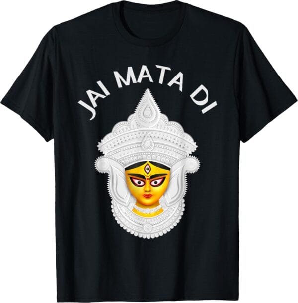 Durga Mata, Navratri Indian Goddess Face Jai Mata Di Pooja T-Shirt (USA)